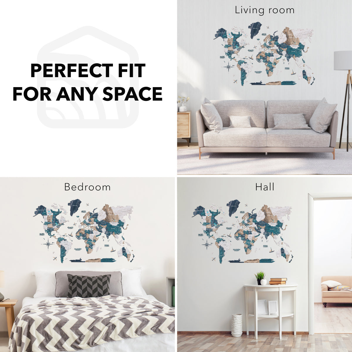 3D Wooden World Map Mystery Modern Travel-Inspired Wall Art