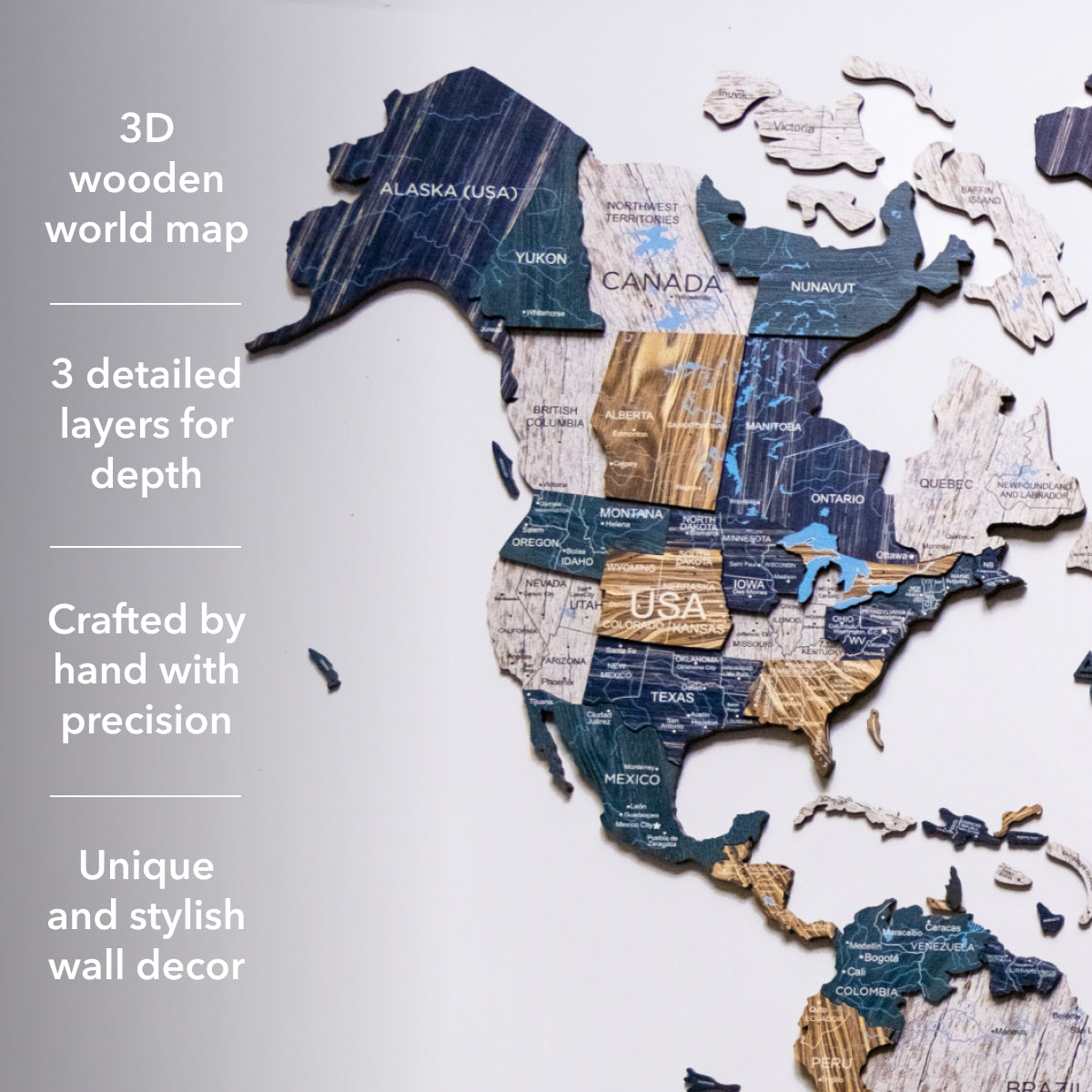 3D Wooden World Map Mystery Modern Travel-Inspired Wall Art