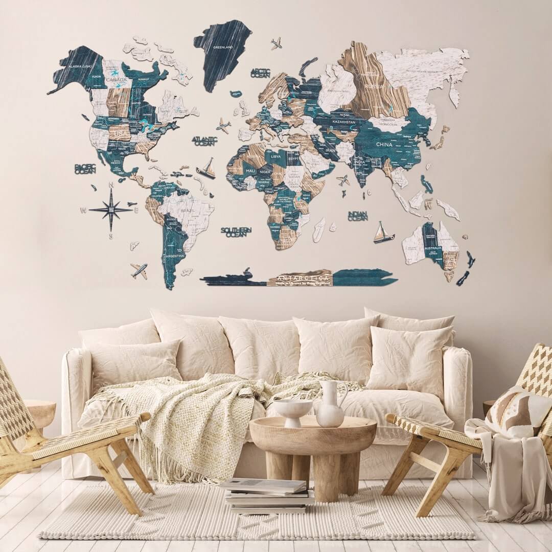 3D Luminous Wooden World Map Mystery: Modern Glow-in-the-Dark Art