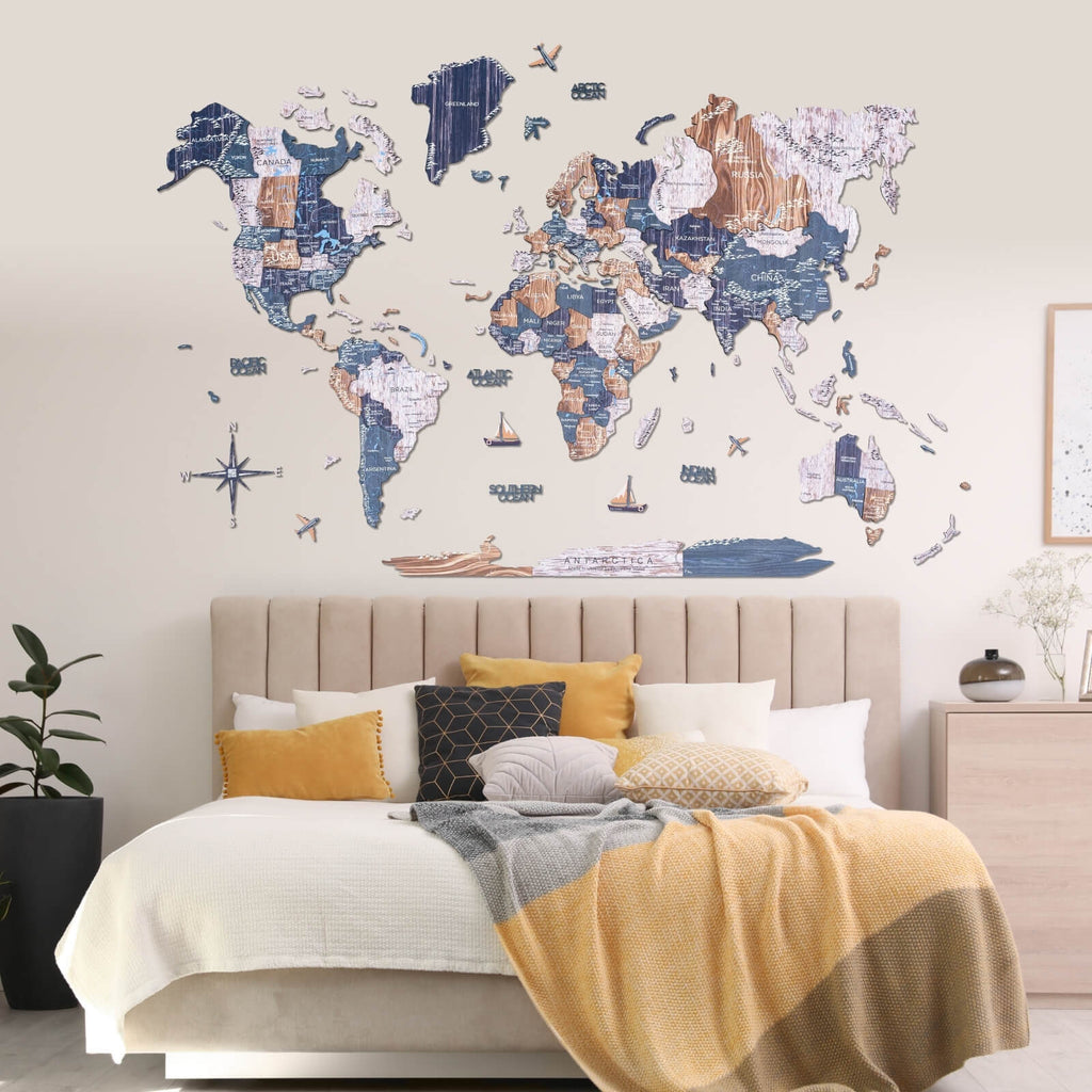 3D Wooden World Map Mystery Modern Travel-Inspired Wall Art