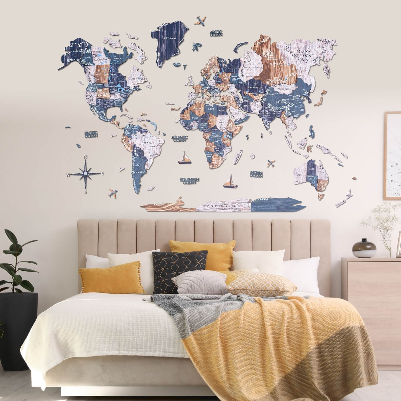 3D Wooden World Map Mystery Modern Travel-Inspired Wall Art