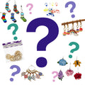 A close-up of a colorful, locking stitch marker resting on a knitted sock project.