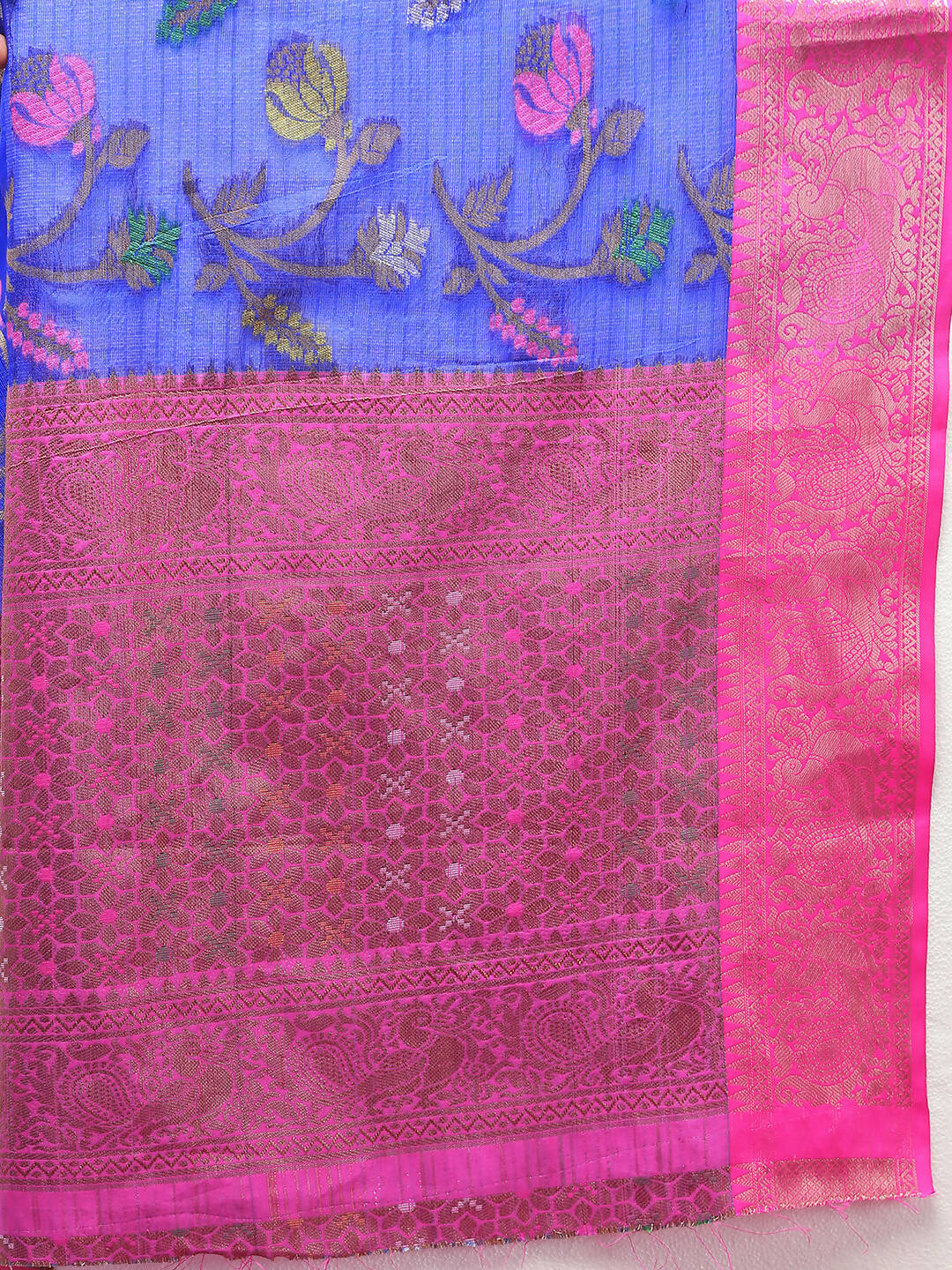 Blue Cotton Woven Design Saree with Zari Meenakari Weaving