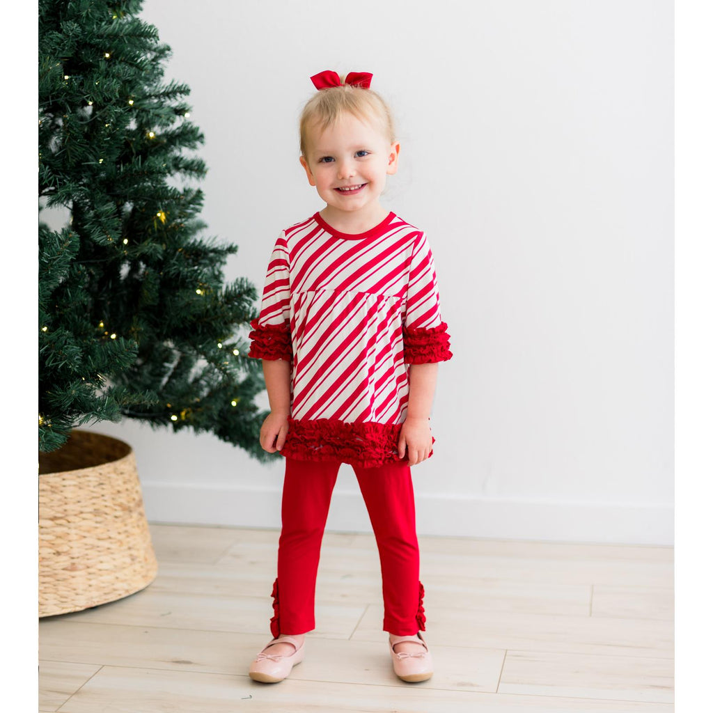 Print 3/4 Sleeve Babydoll Outfit Set in Peppermint Stripe