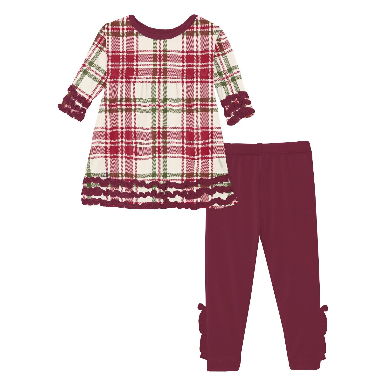Print 3/4 Sleeve Babydoll Outfit Set in Fireside Plaid