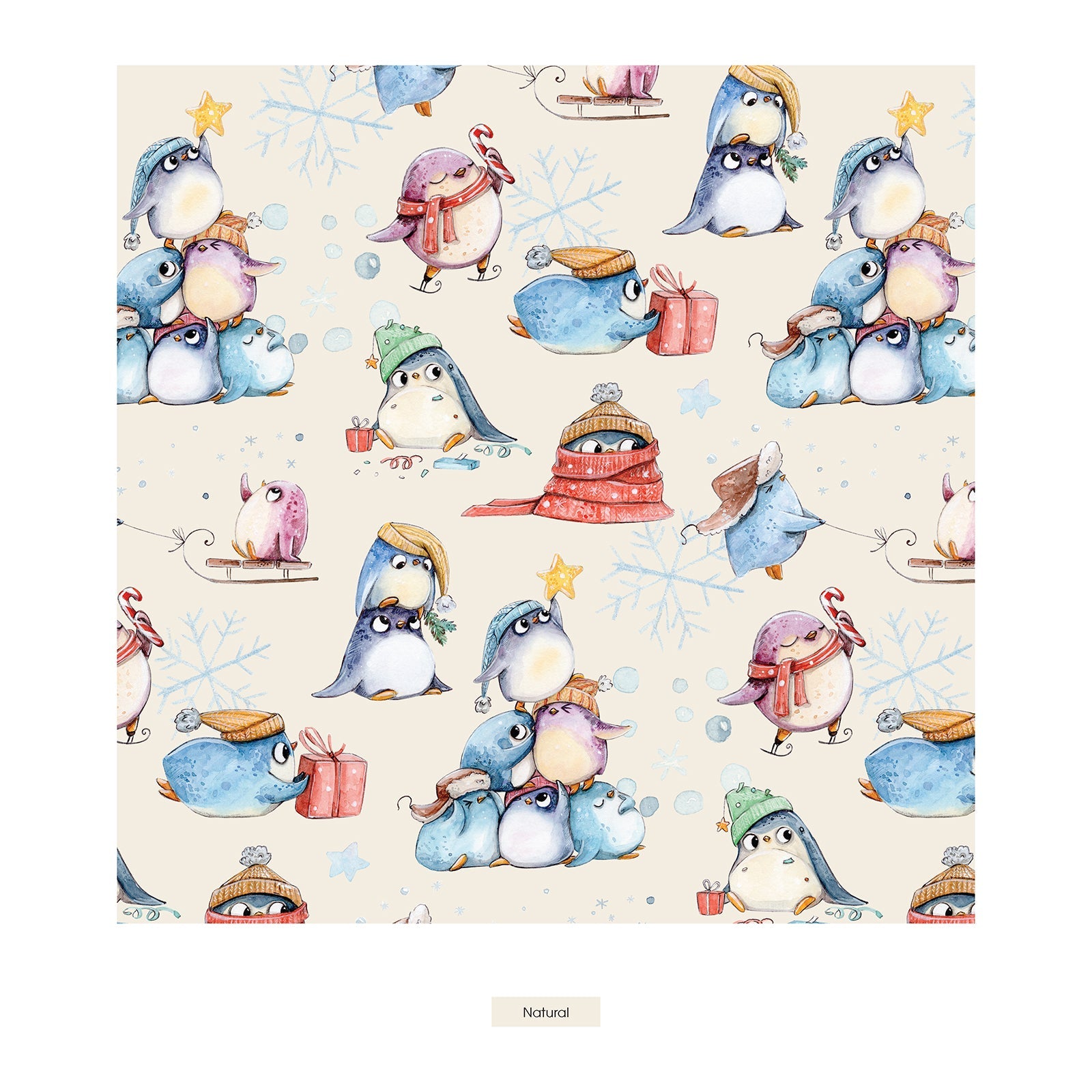 Print 3/4 Sleeve Babydoll Outfit Set in Natural Silly Penguins