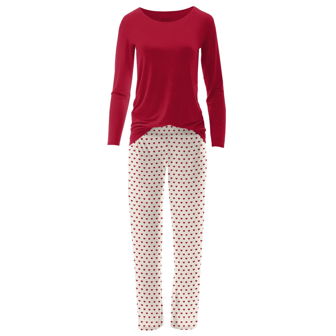 Women's long sleeve pajama top and matching heart-patterned pajama pants in Natural Hearts print