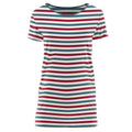 Women's relaxed fit short sleeve t-shirt in a red, white, and blue stripe pattern