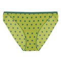 Women's low-rise bikini briefs featuring a clover pattern in Meadow Clover green