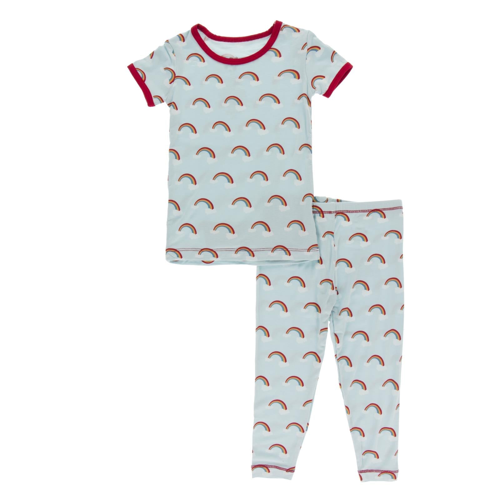 Print Short Sleeve Pajama Set in Spring Sky Rainbows