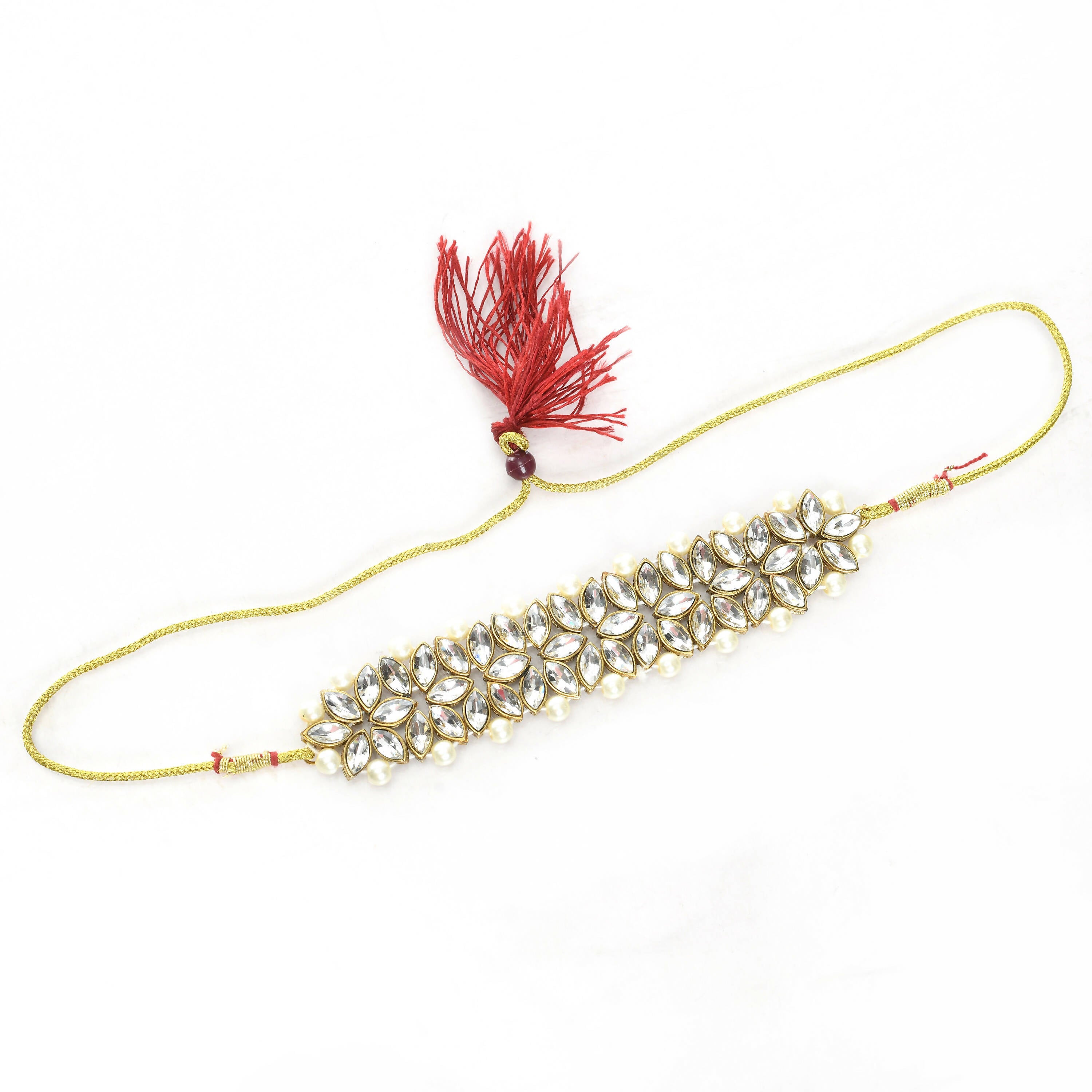 Gold-Polished Brass Kundan and Pearl Choker for Women