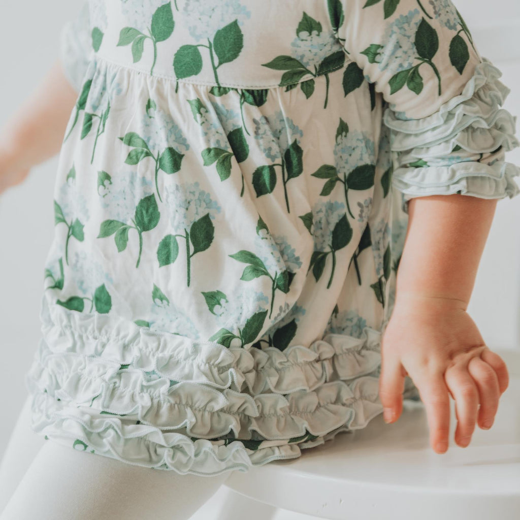 Print 3/4 Sleeve Babydoll Outfit Set in Hydrangea Bouquet