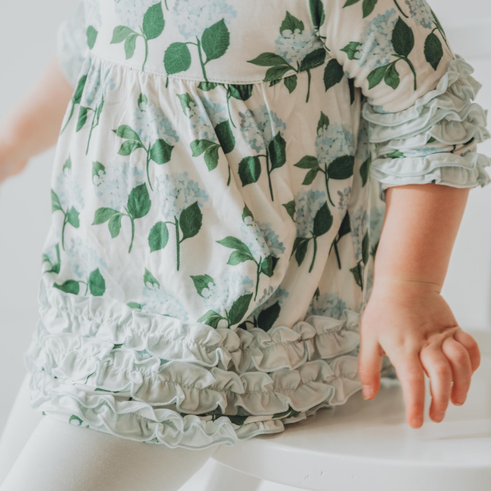 Print 3/4 Sleeve Babydoll Outfit Set in Hydrangea Bouquet