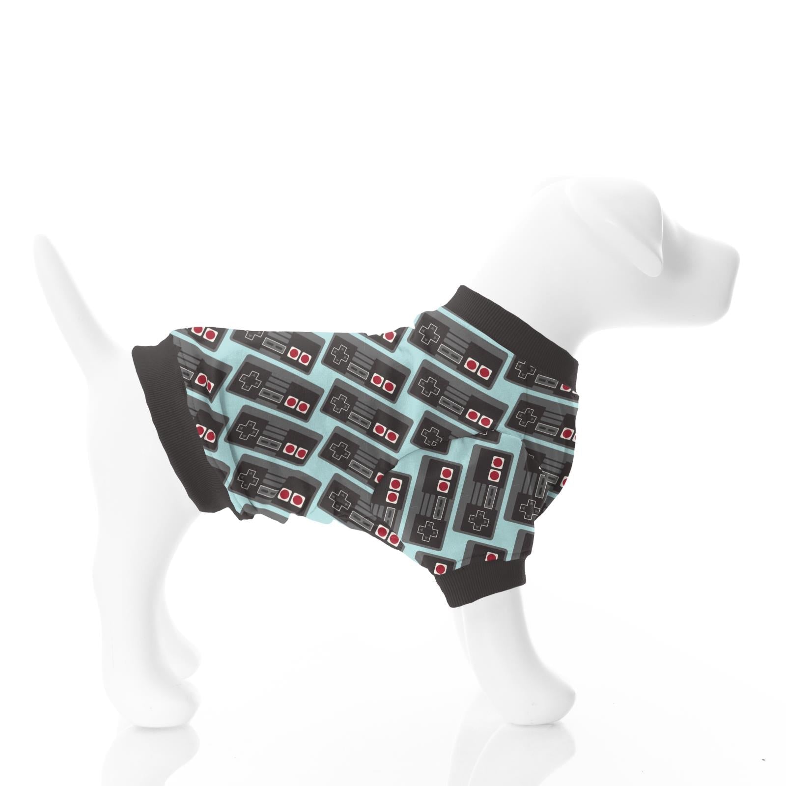 Print Fleece Dog Tee in Summer Sky Retro Game Controller