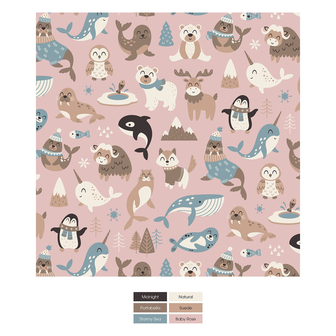 Print Coverall with 2 Way Zipper in Baby Rose Arctic Animals