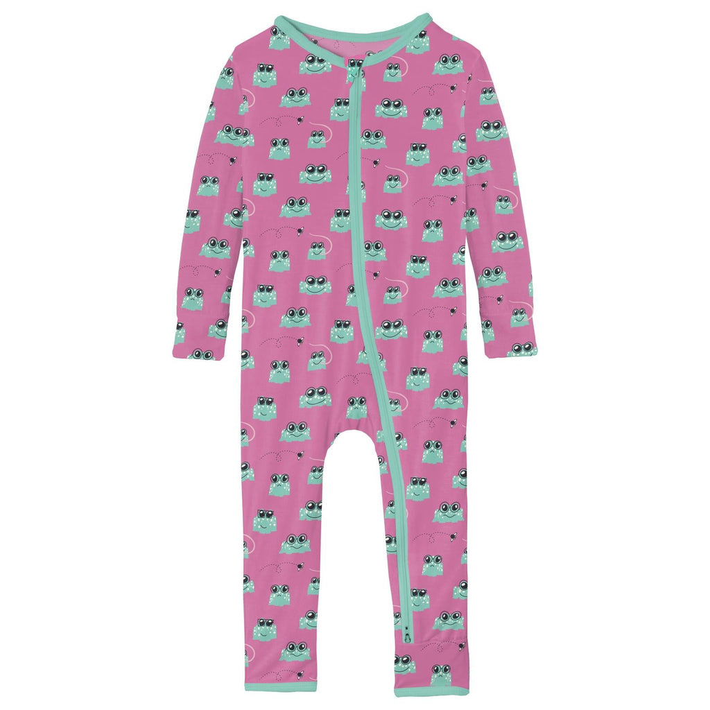 Print Coverall with 2 Way Zipper in Tulip Bespeckled Frogs