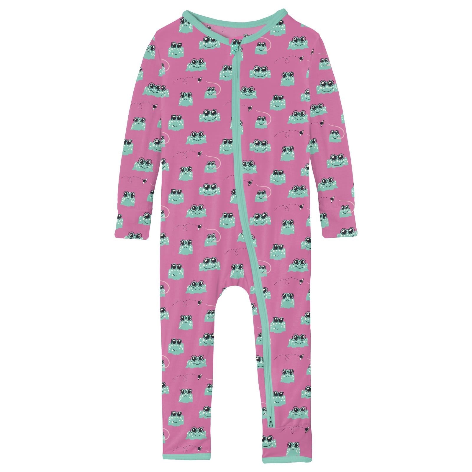 Print Coverall with 2 Way Zipper in Tulip Bespeckled Frogs