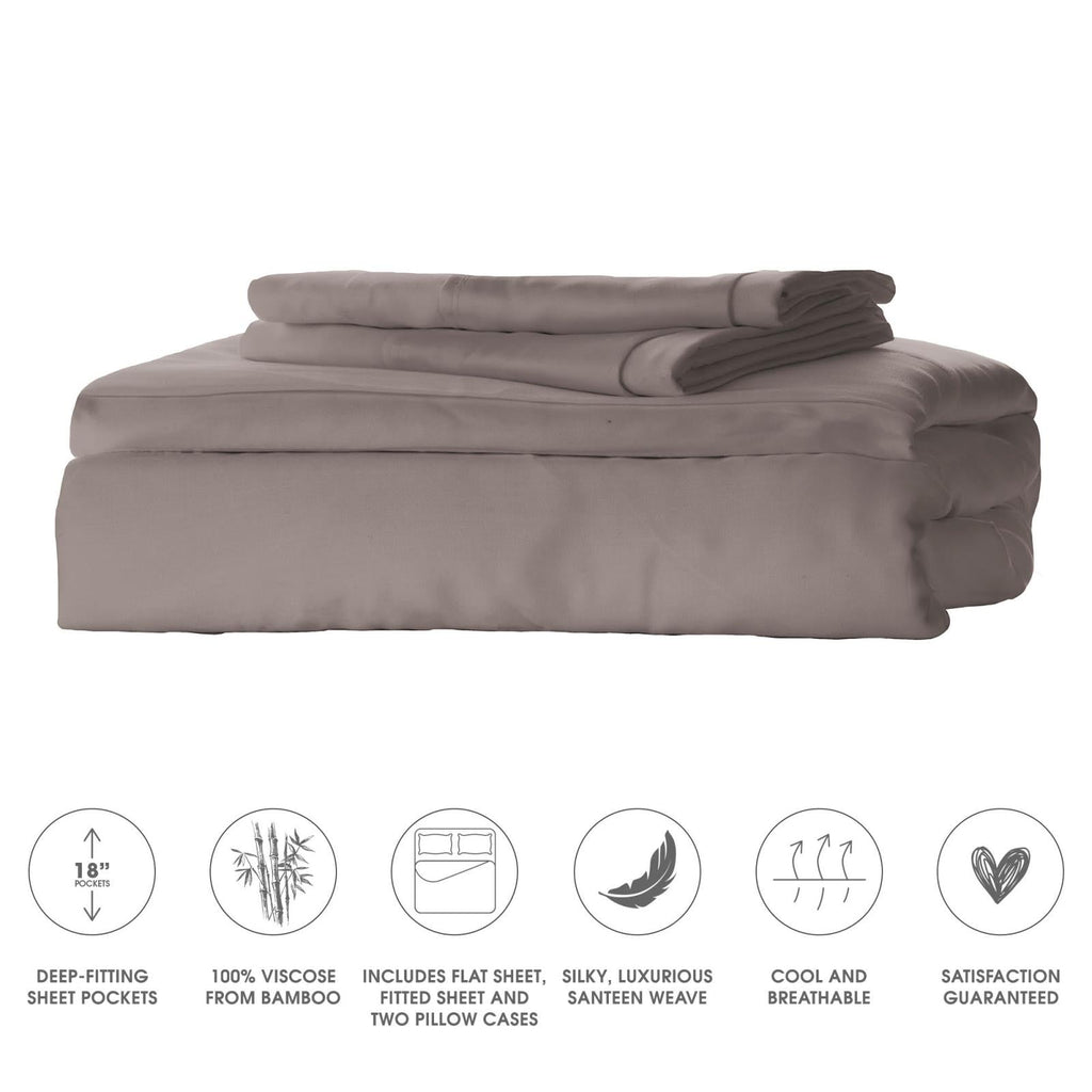 Stone Bamboo Sateen Bed Sheet Set Wrinkle-Free Cooling Bedding - Image 8