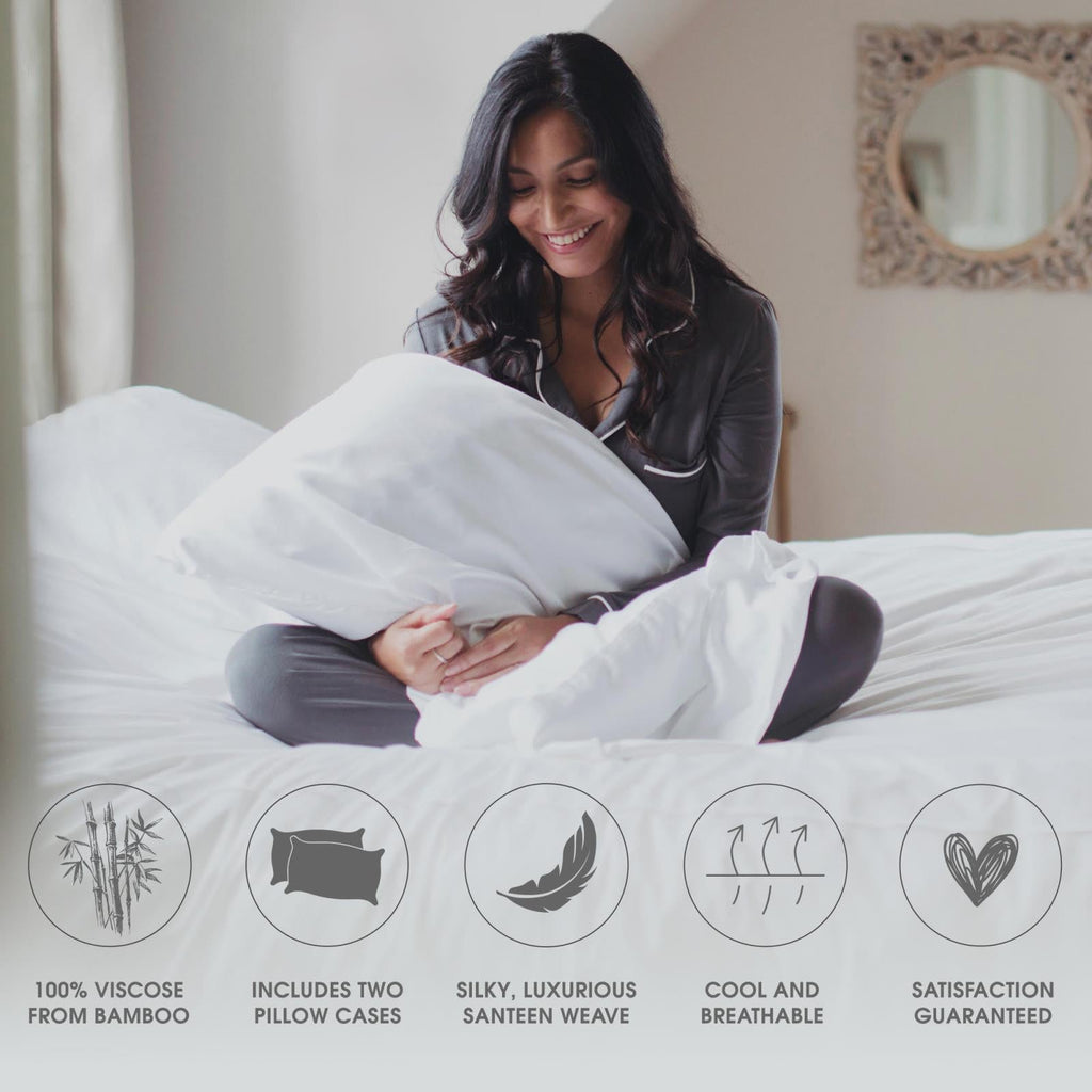 Woven Bamboo Pillowcase Set in Stone - Silky Sateen Bedding