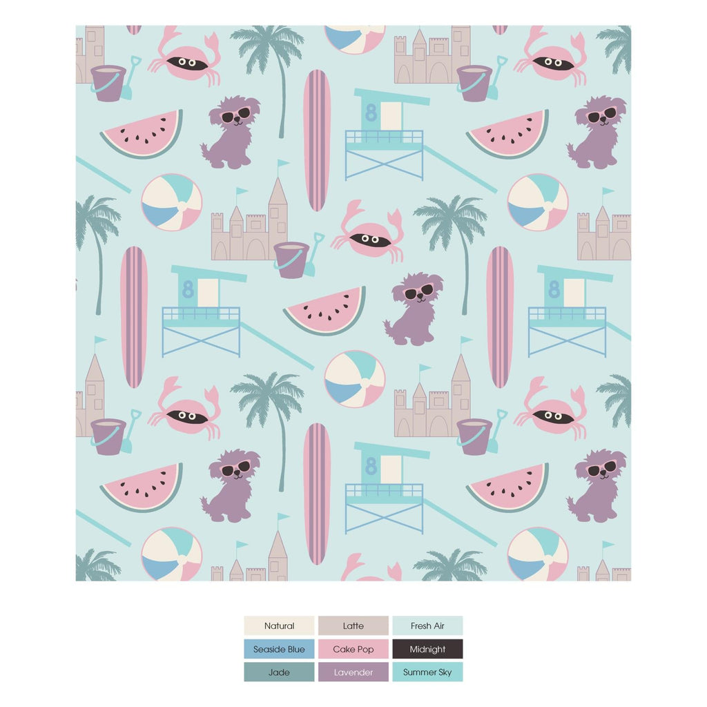 Print Bib Set of 3 in Fresh Air Beach Day, Latte Starfish & Shrinking Violet Flip Flops and Flowers