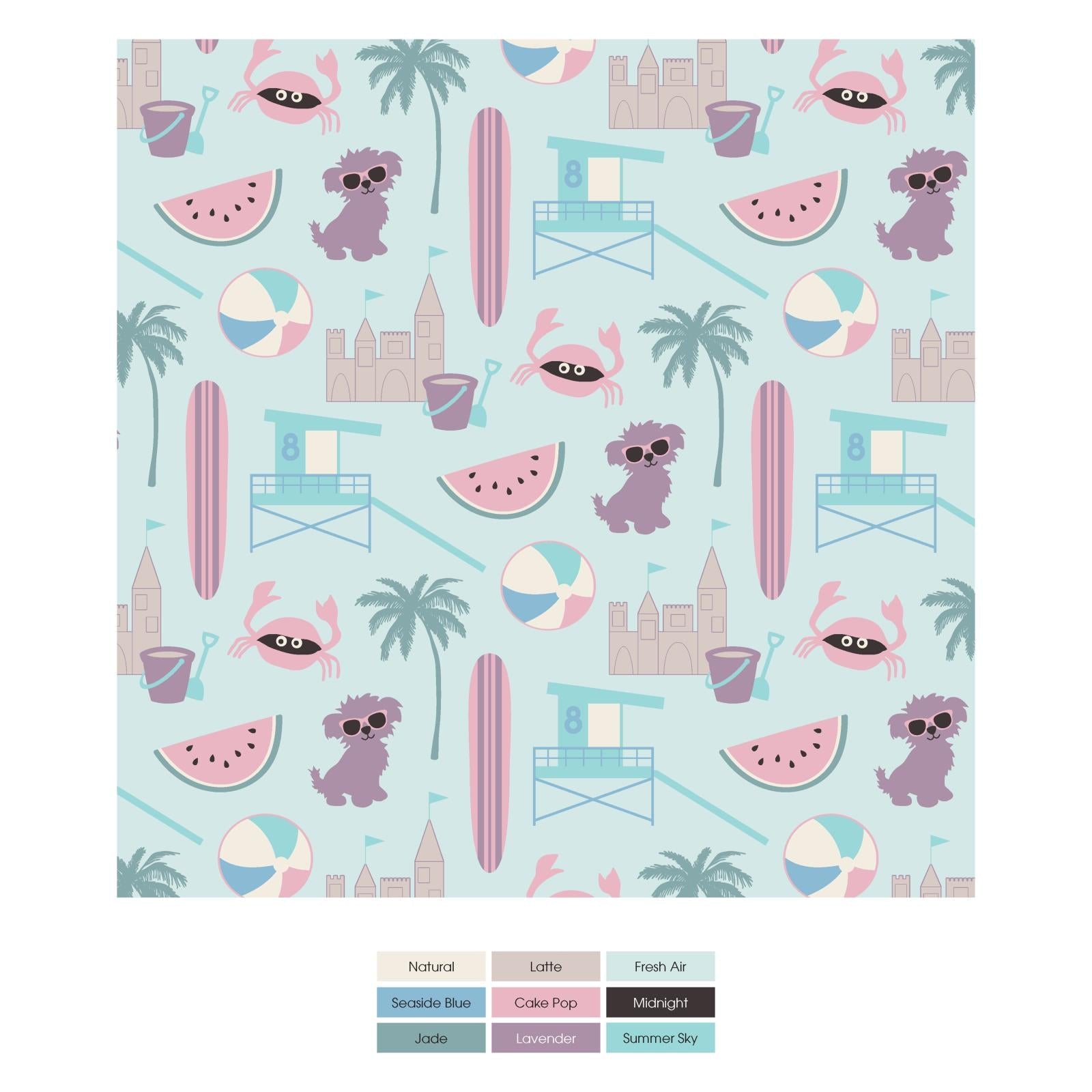 Print Bib Set of 3 in Fresh Air Beach Day, Latte Starfish & Shrinking Violet Flip Flops and Flowers