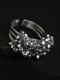 Close up of Johar Kamal oxidised silver ghungroo bracelet for women