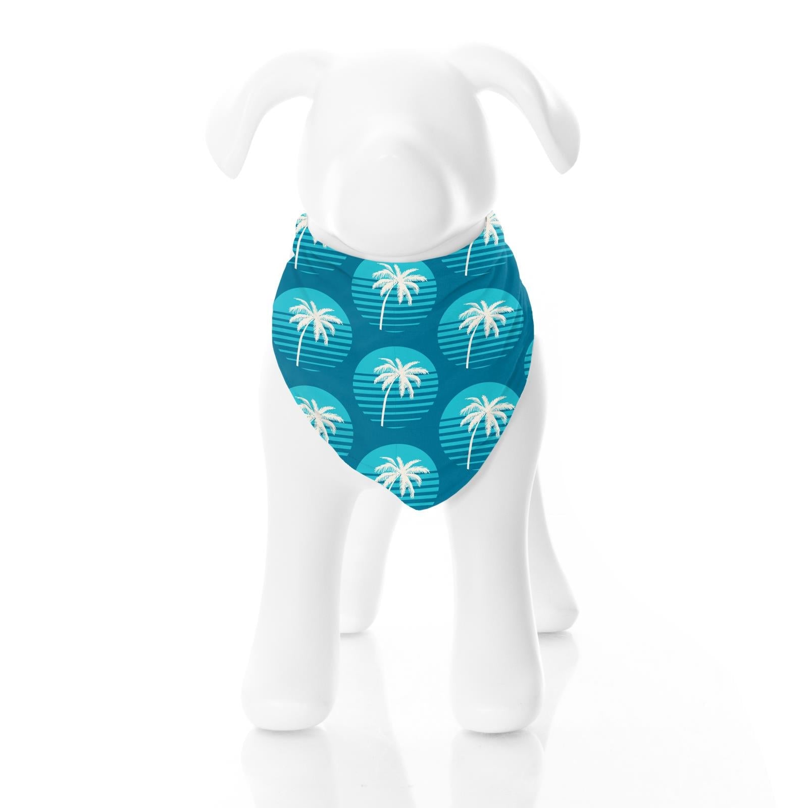 Print Dog Bandana in Cerulean Blue Palm Tree Sun