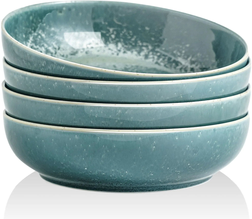 KYBSCZ 30oz Pasta bowls set - 8" serving bowls - salad bowls set of 4 - Large ceramic bowls - Dinner bowls- Microwave safe bowls