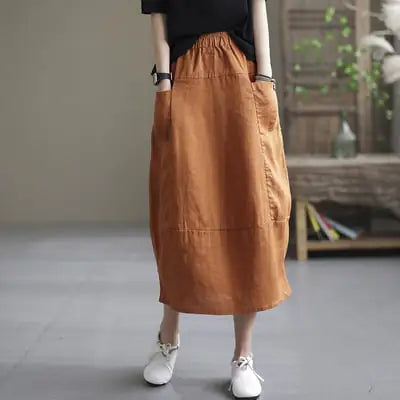 Casual Loose Retro Linen Skirt for Women
