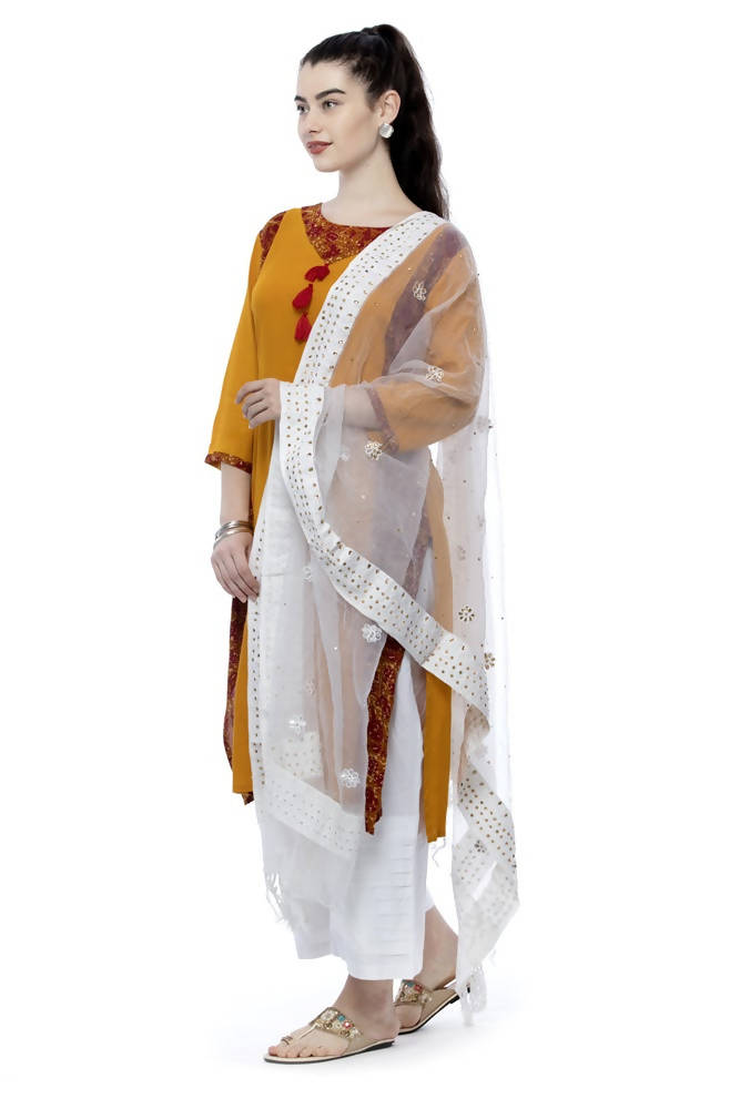 White Organza Cotton Dupatta with Nug Embroidery