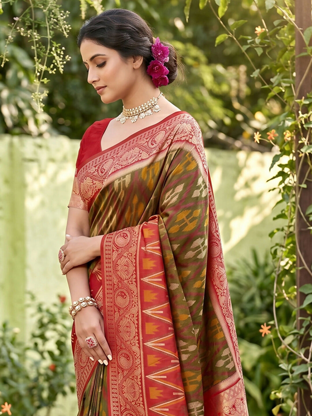 Mehndi Soft Silk Saree with Matching Blouse Piece