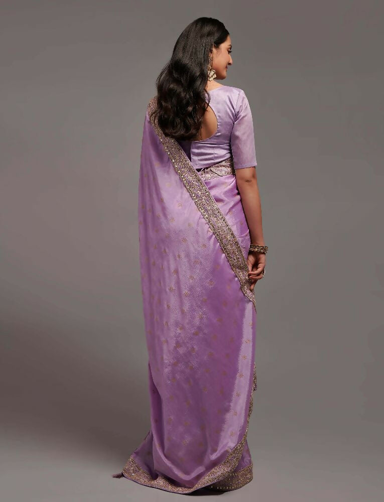 Onion Chinon Silk Saree with Elegant Embroidery Lace Border