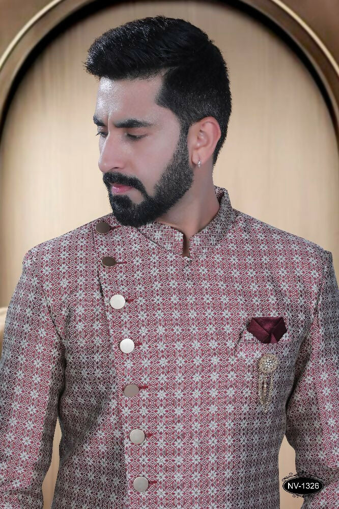 Red Brocade Kurta Pyjama Set for Boys Ethnic Wear