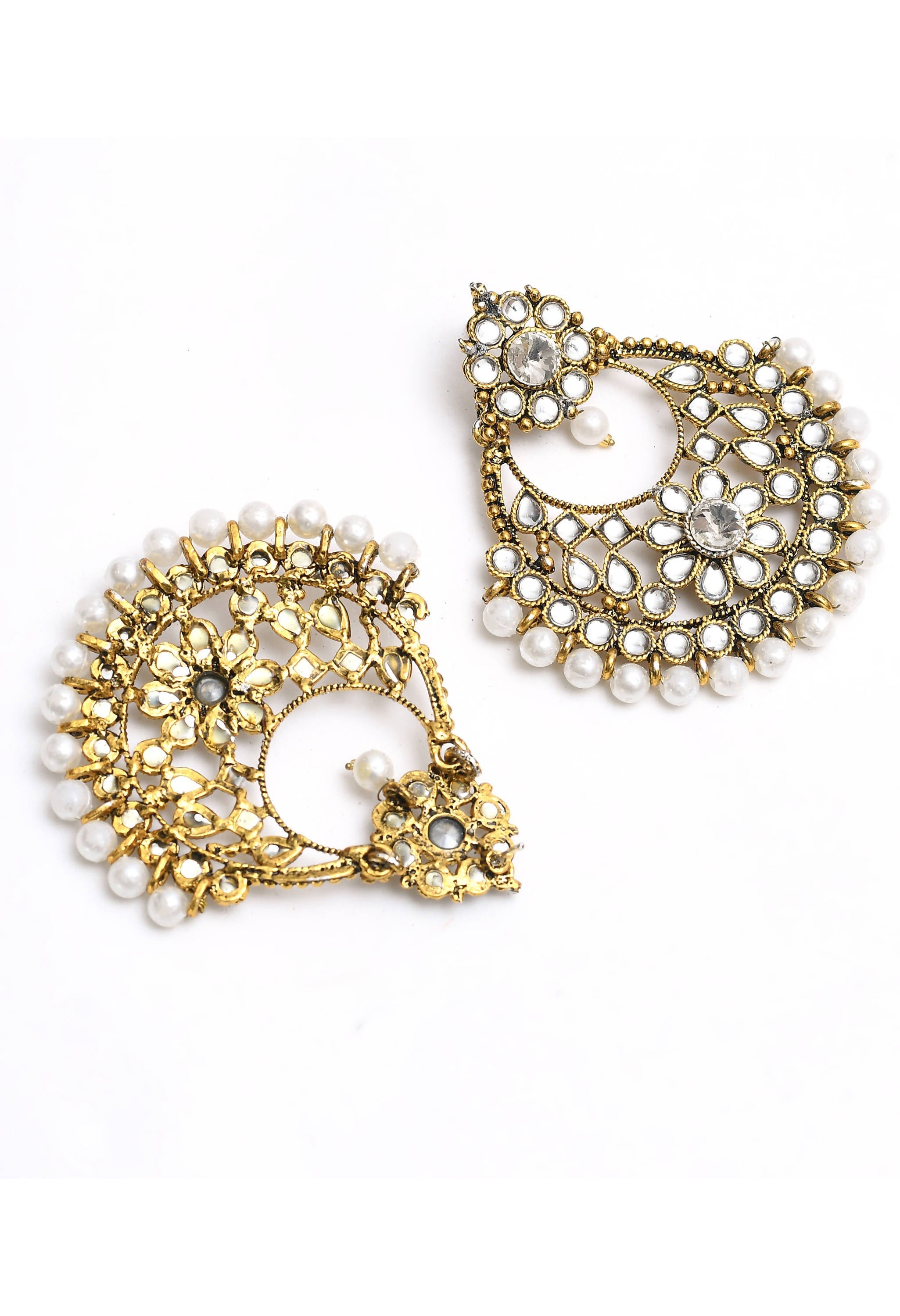 Golden and White Beaded Drop Earrings for Elegant Party Wear