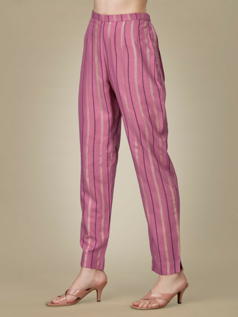Women's Purple Embroidered Straight Kurta Pant Set