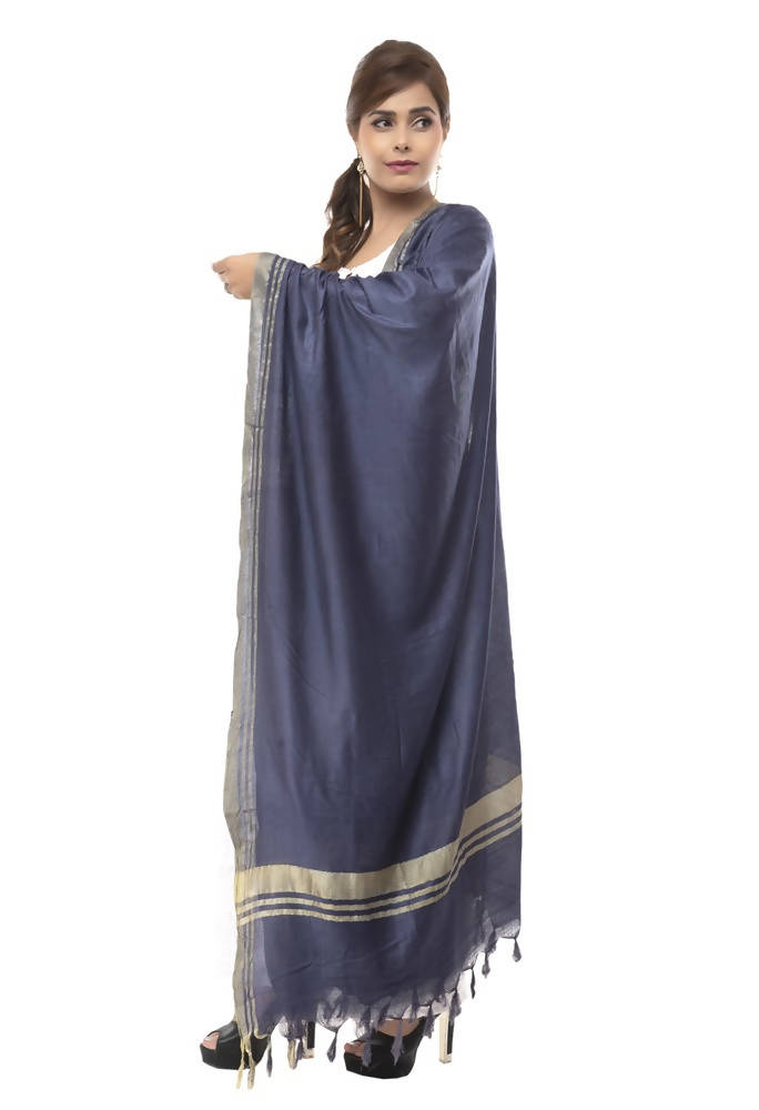 Navy Blue Slub Cotton Dupatta - Lightweight Ethnic Accessory