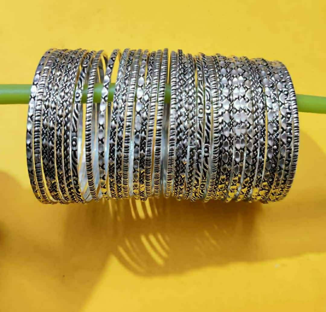 Vintage-Inspired Oxidised Silver-Plated Bangles