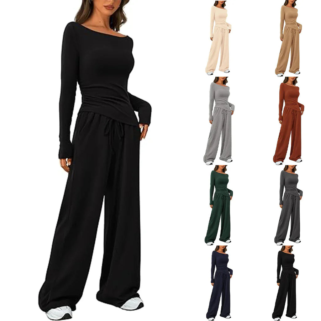 Women's Long Sleeve Top and Wide Leg Pants Two-Piece Set - Image 28