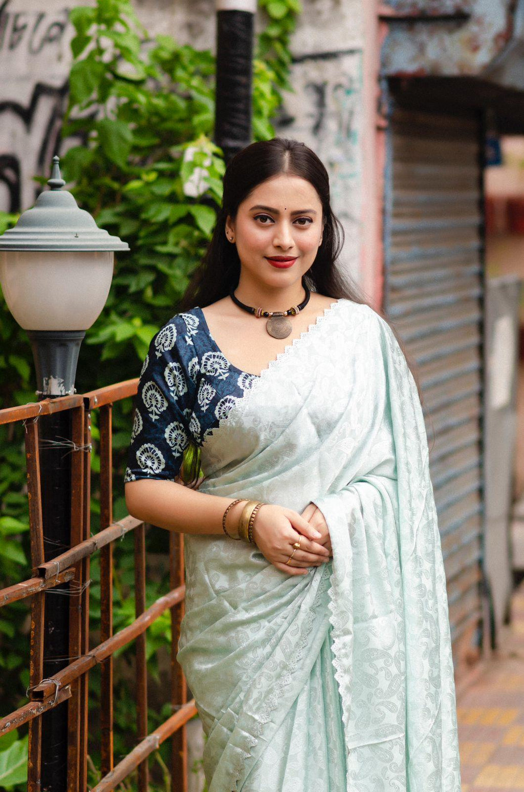 Blue Poly Silk Saree with Ethnic Motifs and Cutwork Border