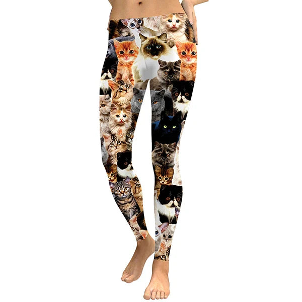 Women's High Waist Cat Collage Print Leggings for Activewear - Image 5