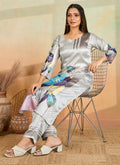 Light Grey Printed Cotton Rayon Kurta and Pant Set