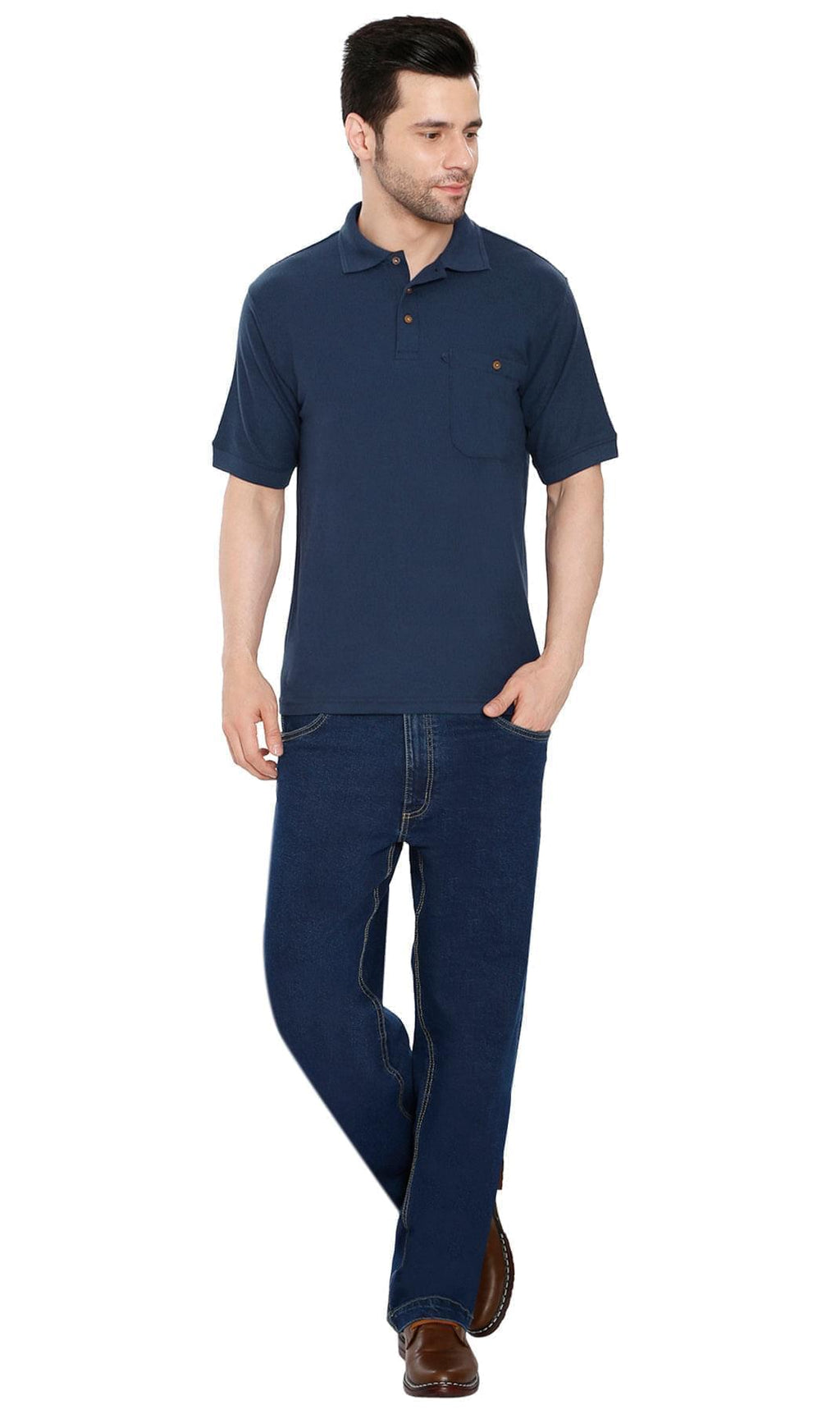 Men's Short Sleeve Pique Polo Shirt with Chest Pocket - Regular Fit
