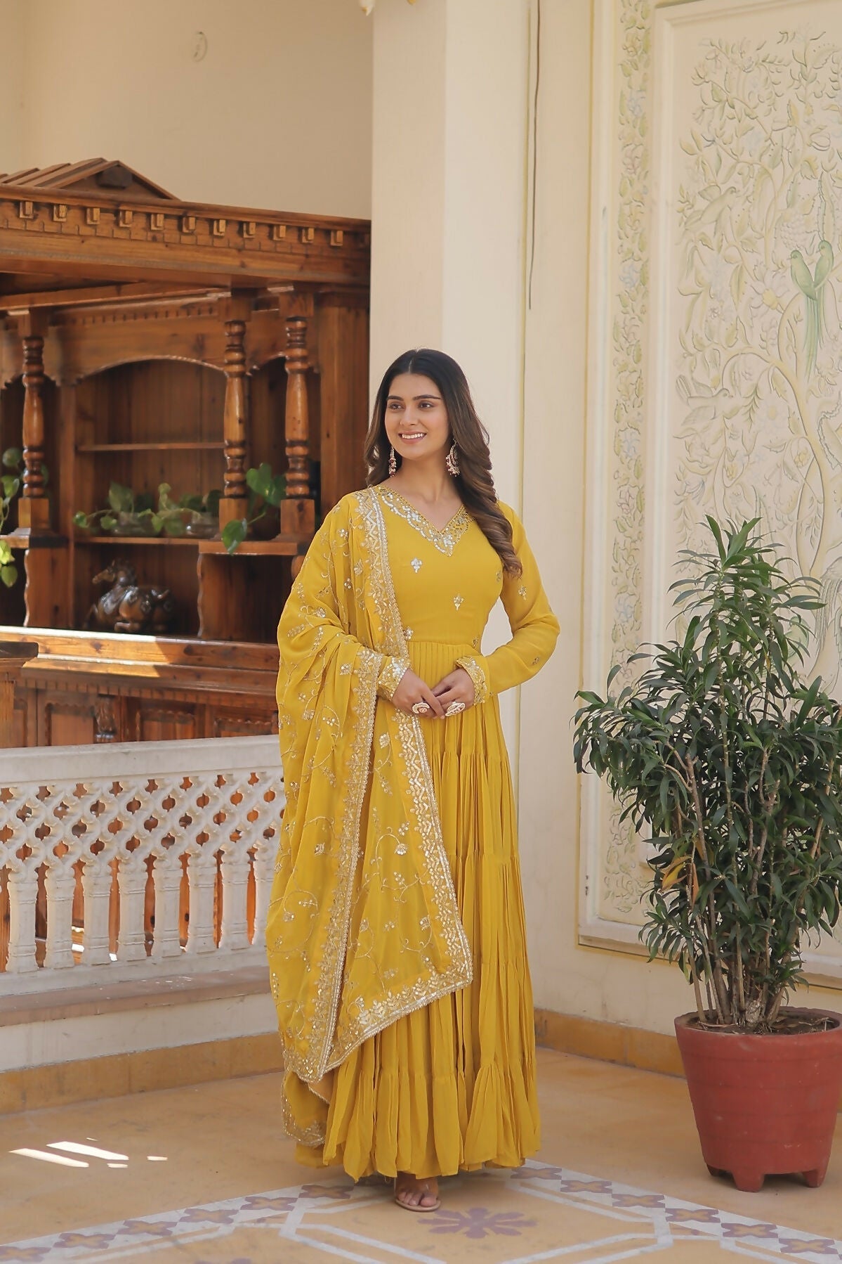 Joban Fashion Yellow Georgette Sequence Embroidery Work Kurta Set