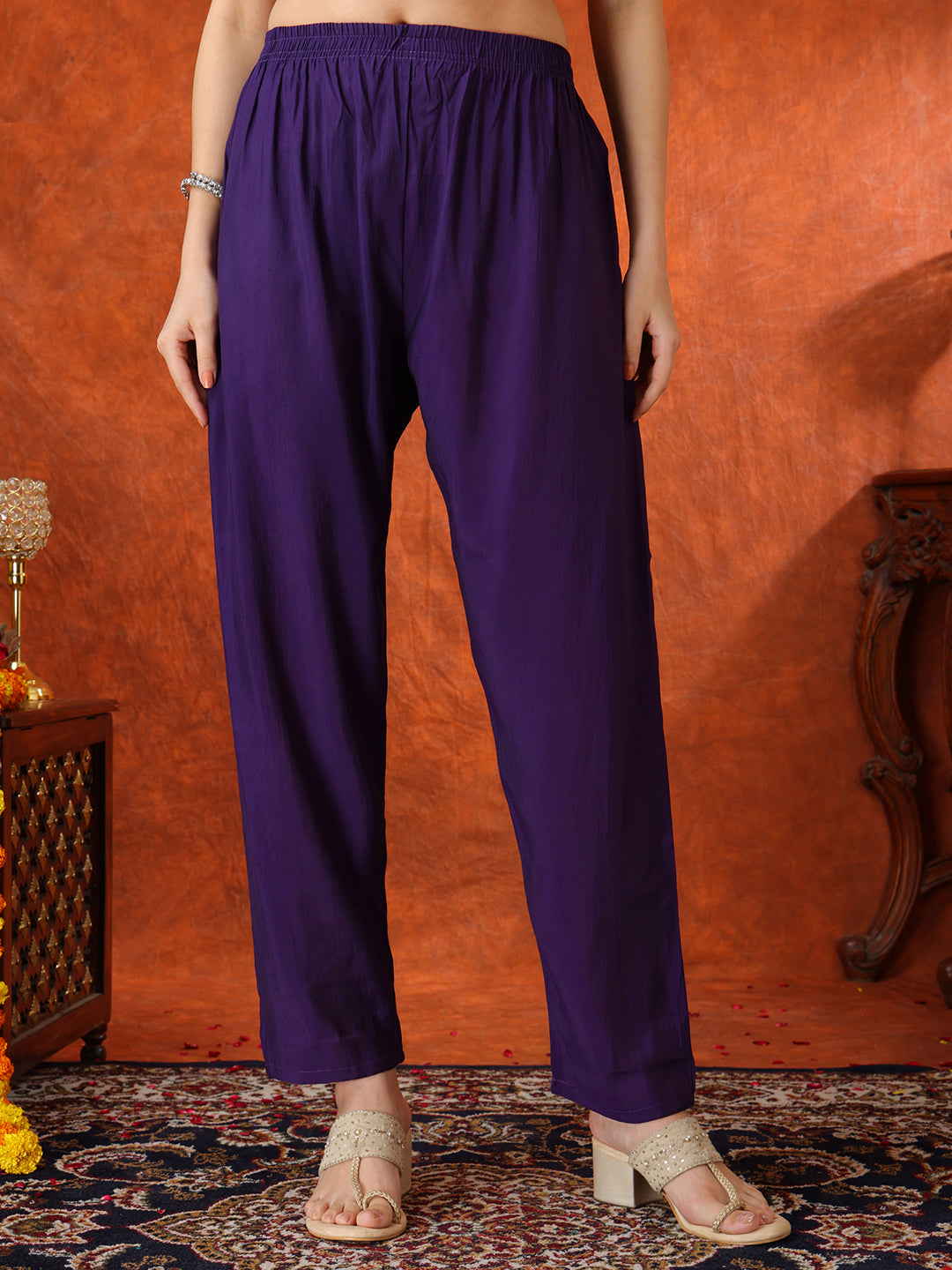 Hand Embroidered Purple Chanderi Kurta Set with Dupatta