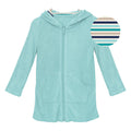Terry Zip-Front After Swim Robe in Summer Sky with a sand and sea striped hood