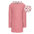 Strawberry pink terry pull-over robe with a crab-themed hood for children