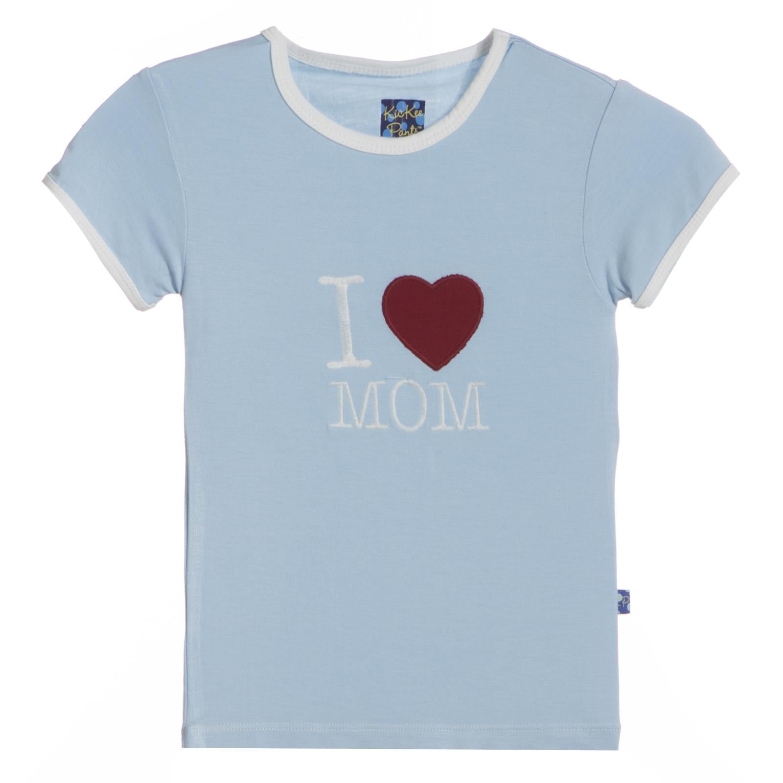 Holiday Short Sleeve Applique Tee in Pond I Love Mom