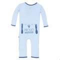 Holiday Fitted Applique Coverall in Pond Proud Brother