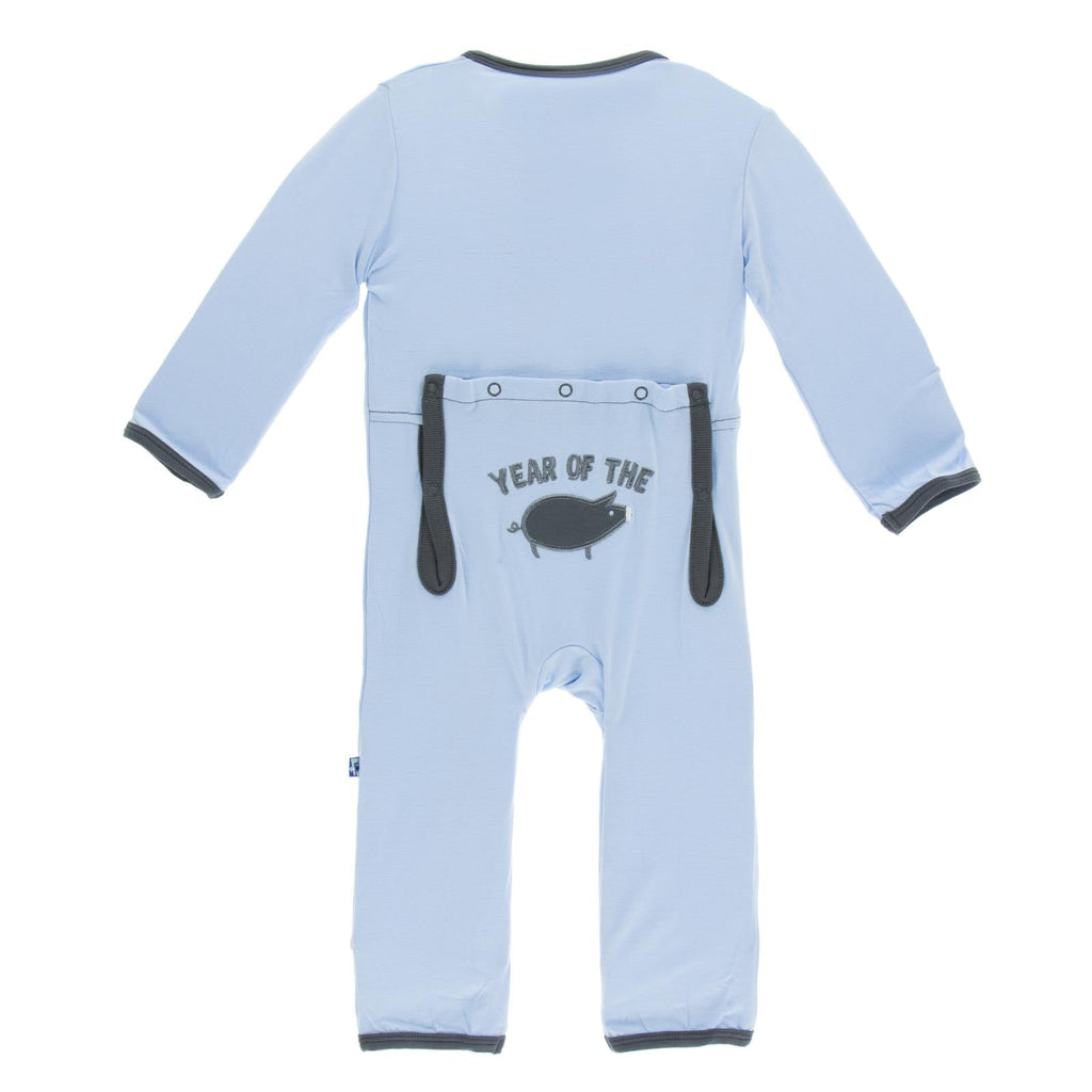Holiday Applique Coverall in Pond Year of the Pig