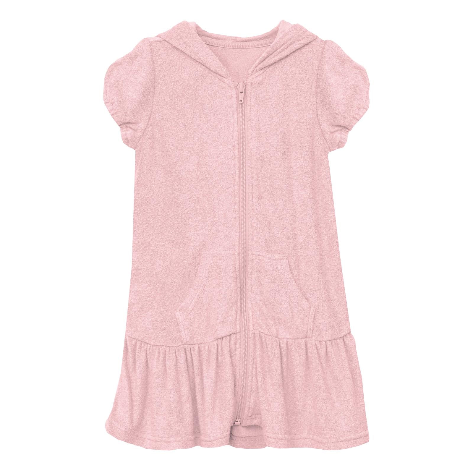 Terry Ruffle Swim Cover-Up in Lotus with hood and ruffled hem